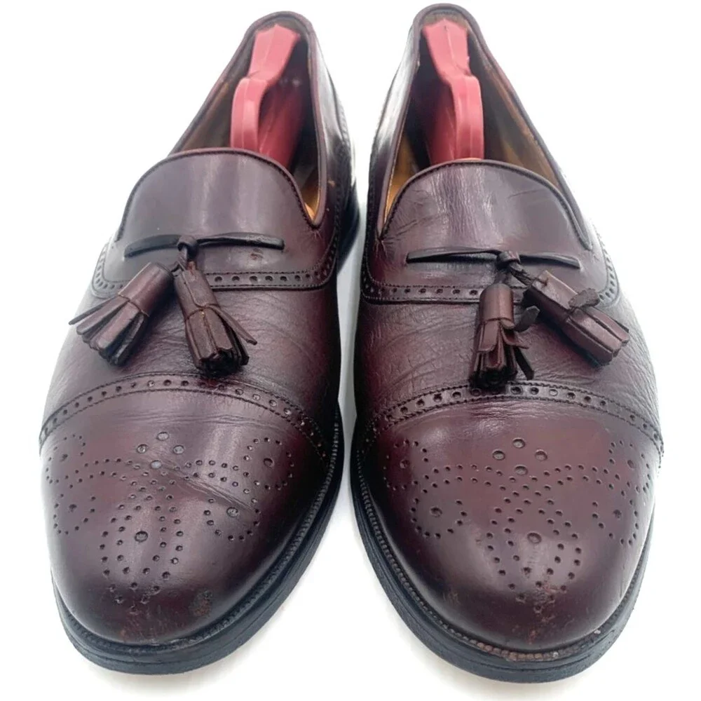 Mezlan Havana Burgundy Leather Tassel Cap Toe Slip On Loafer Shoes Men's SZ 9.5B